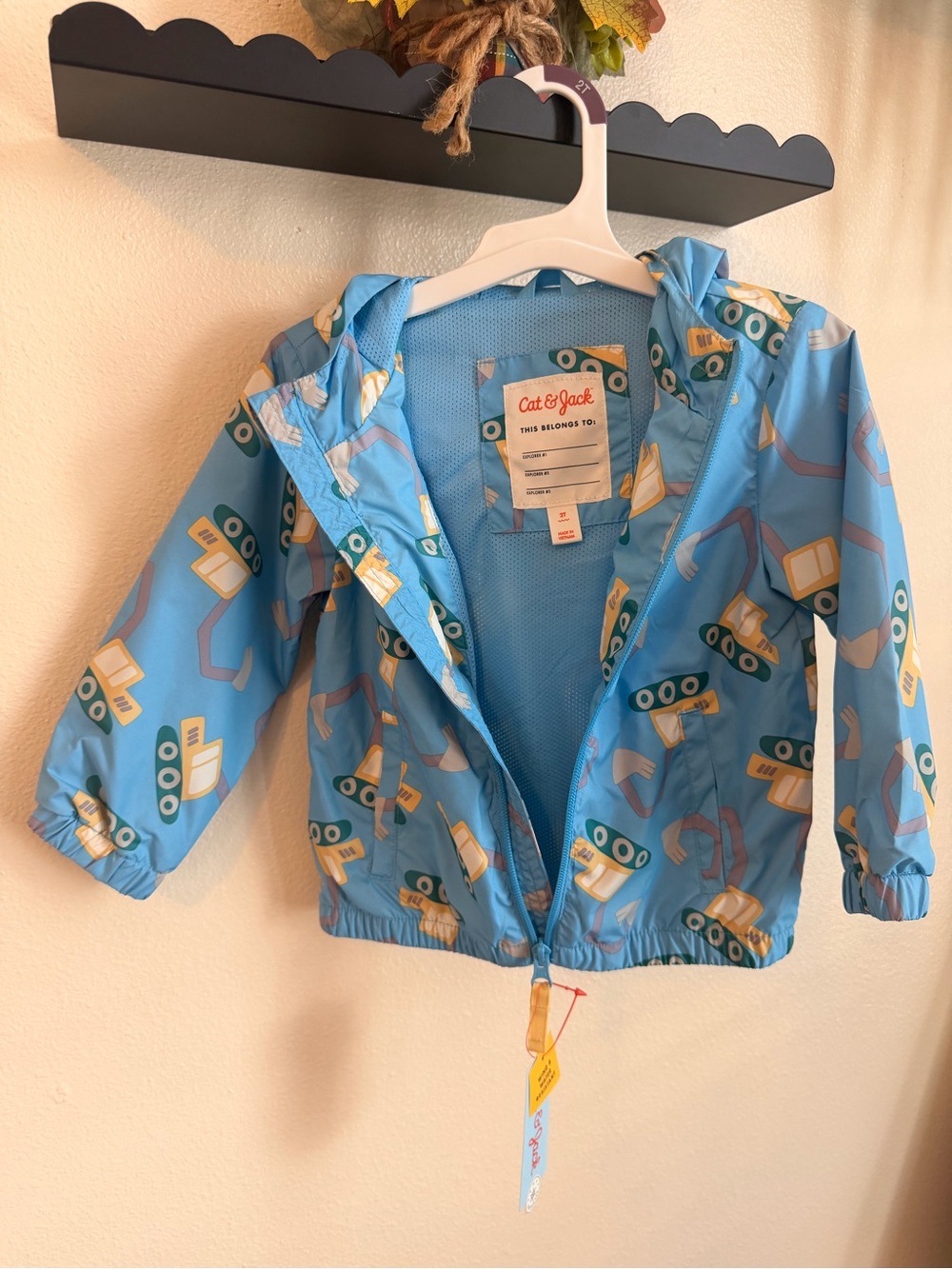 Cat & Jack Light tBlue Construction Print Kids' Raincoat